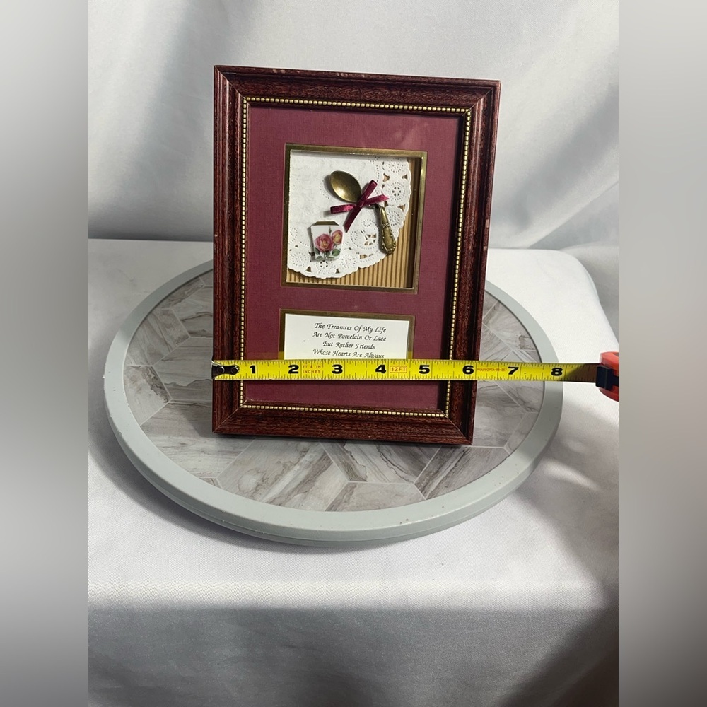Framed Quote Shadowbox Decor w/ Spoon Porcelain Roses Lace 2001 Handmade - Picture 7 of 8